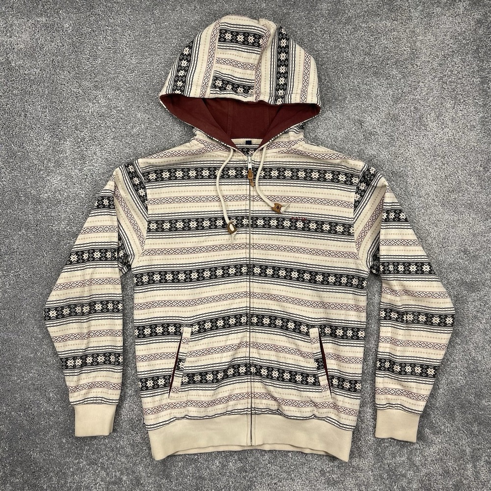 Katin Hoodie Mens Small Beige Full Zip Aztec Print Pockets Alpine Stone